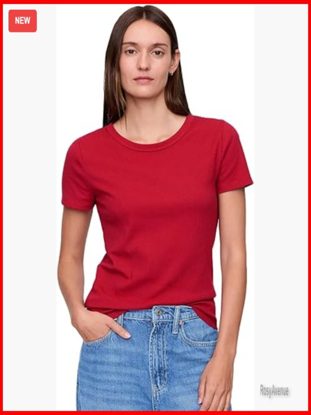 Short Sleeve Ribbed Crewneck Tee Cotton Stretch